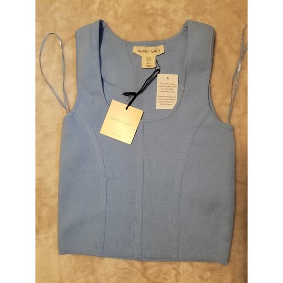 Happily Grey Large Stretch Blue Sleeveless Tank Top Cropped Women's Shirt NWT - Picture 1 of 6